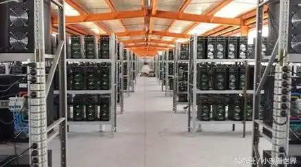 An expansive mining farm featuring various machines operating under efficient power setups