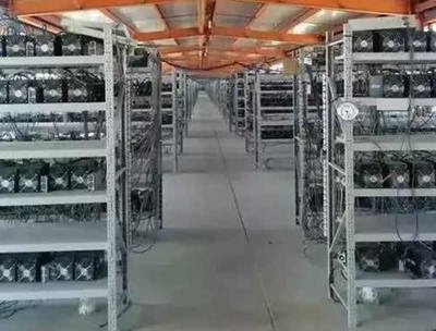Panoramic view of a high-capacity cryptocurrency mining farm featuring modular setups
