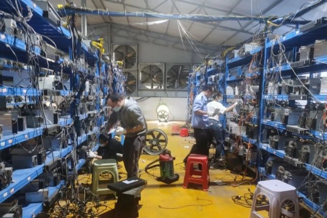 A sprawling mining farm showcasing rows of mining machines optimized for maximum efficiency